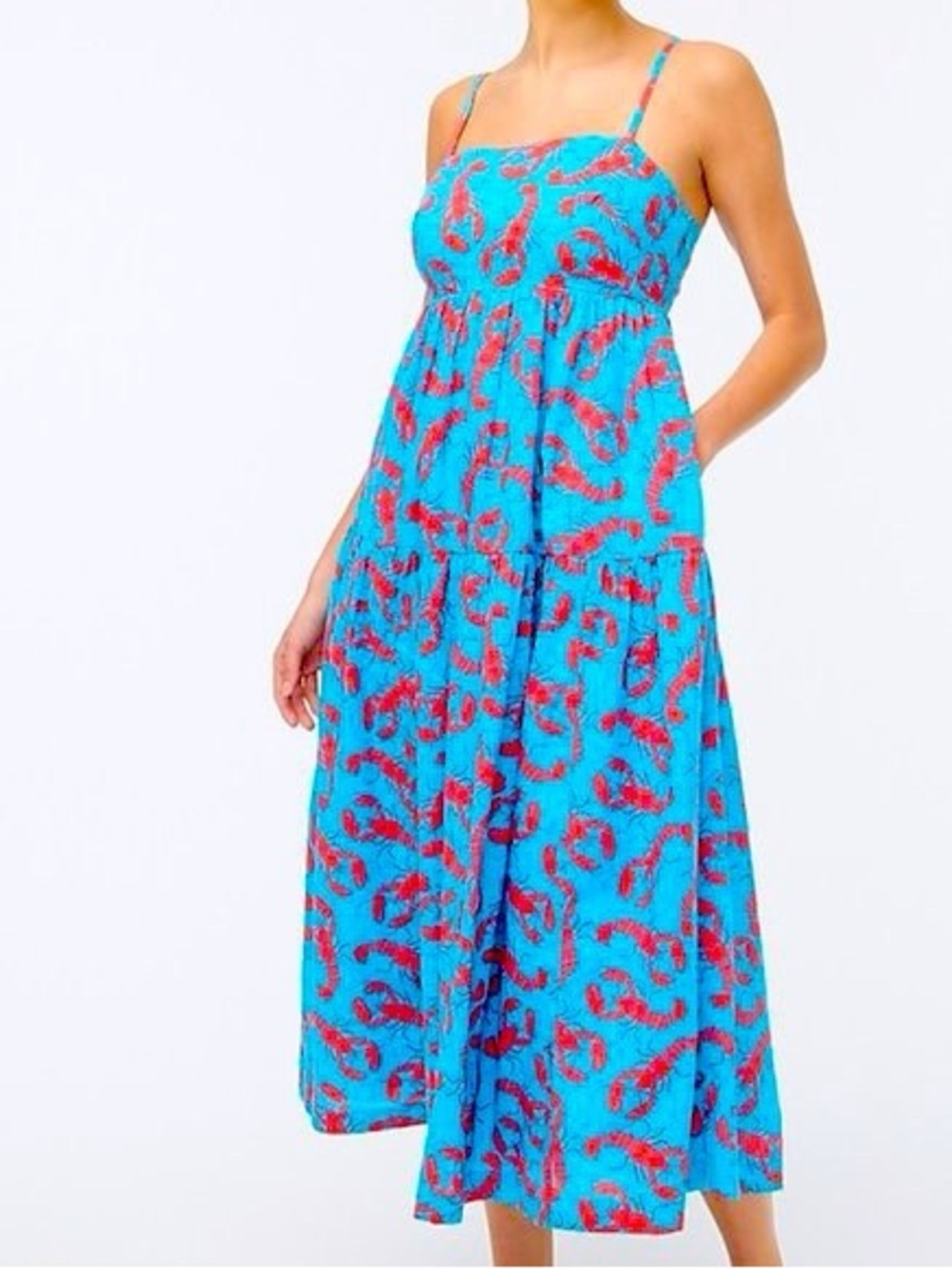 J Crew Factory, lobster Blue & Red Spaghetti-Strap Sundress Sz 6